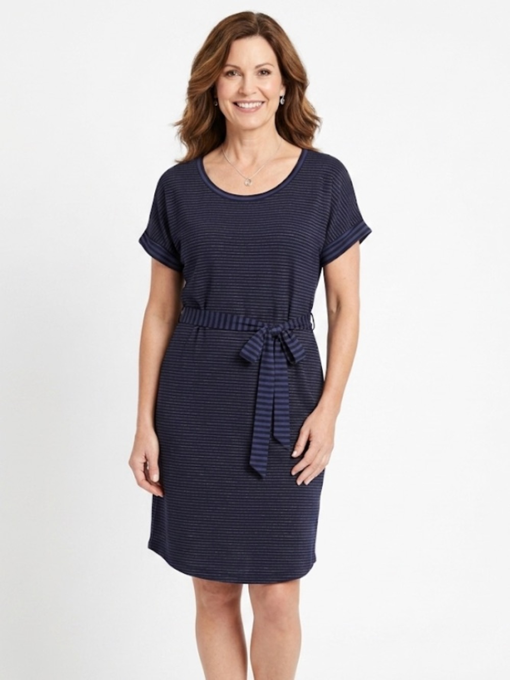 Talbots Navy and Black Striped Scoop Neck Midi Dress Pockets XLP